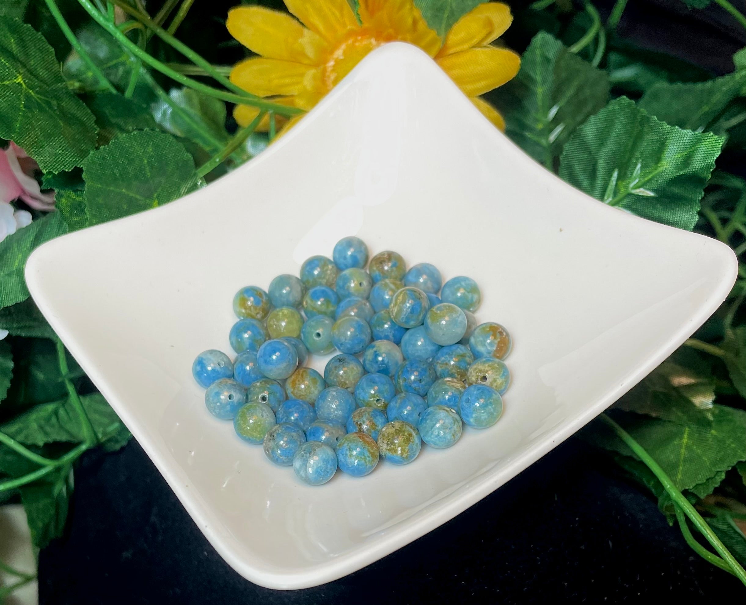 Perles de Lazulite du Stockhorn (Zermatt), VS, 8mm, percées