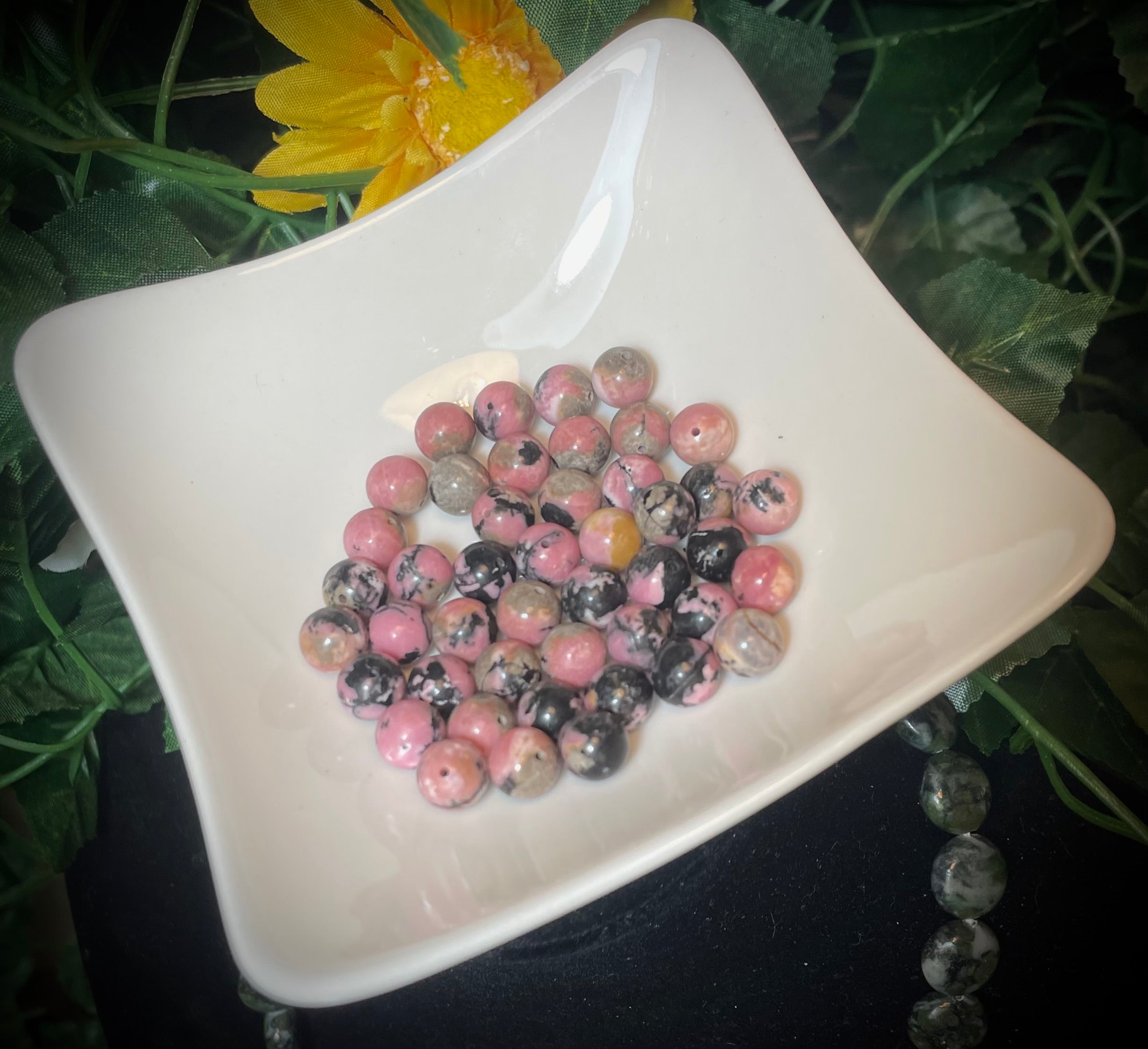 Perles de Rhodonite de Splügen (GR), 8mm, percées